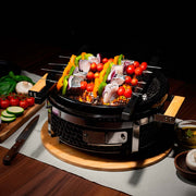 Asador Hibachi Redondo Kuro Grill listo para parrillada japonesa