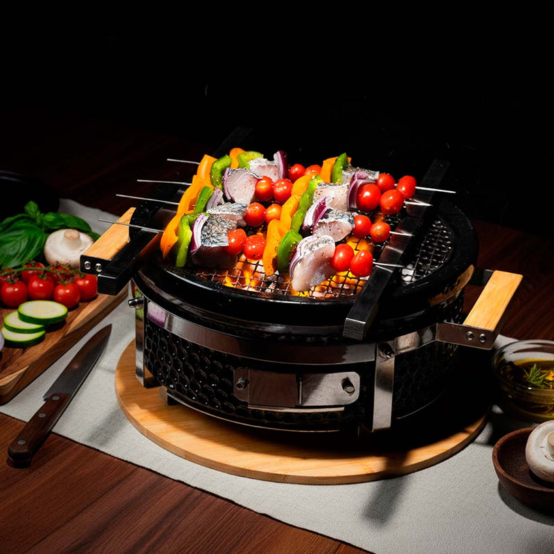 Asador Hibachi Redondo Kuro Grill listo para parrillada japonesa