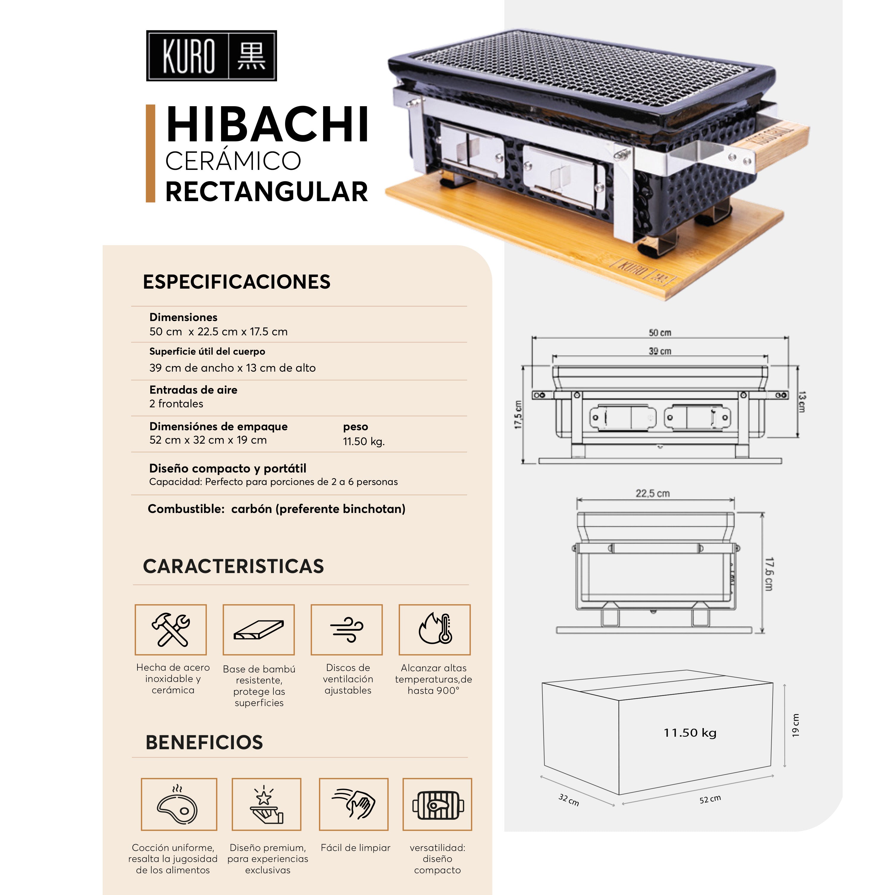 Hibachi Rectangular Kuro Grill | Parrilla Japonesa Yakitori — Freshbox