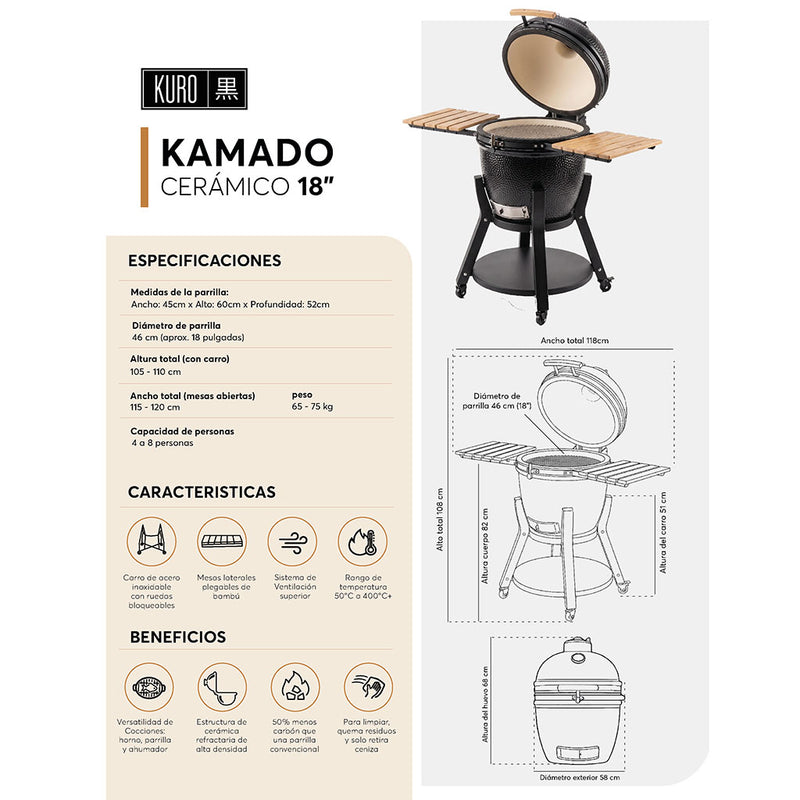 Ficha técnica Kamado 18 Kuro Grill - medidas y especificaciones