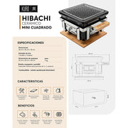 Ficha técnica Hibachi Mini Cuadrado Kuro Grill - medidas y especificaciones