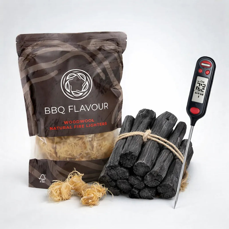 Kit para asador , incluye: iniciador de fuego, carbón, termómetro