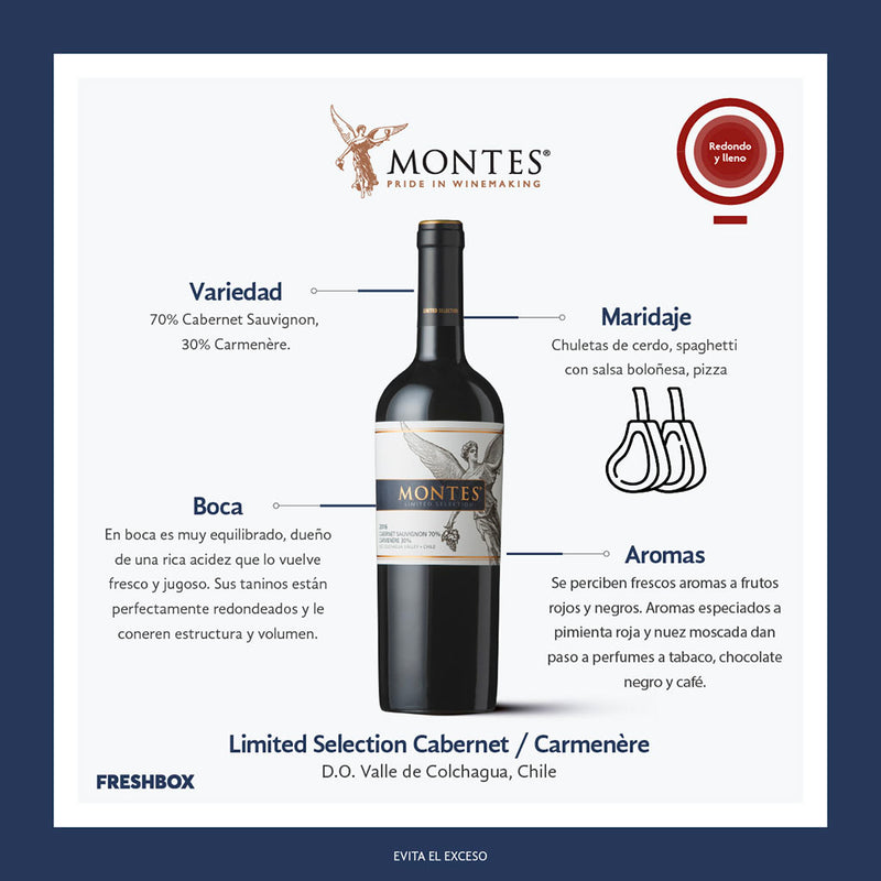 Vino tinto Montes Limited Selection 750 ml Cabernet Sauvignon Carmenere Chile Freshbox
