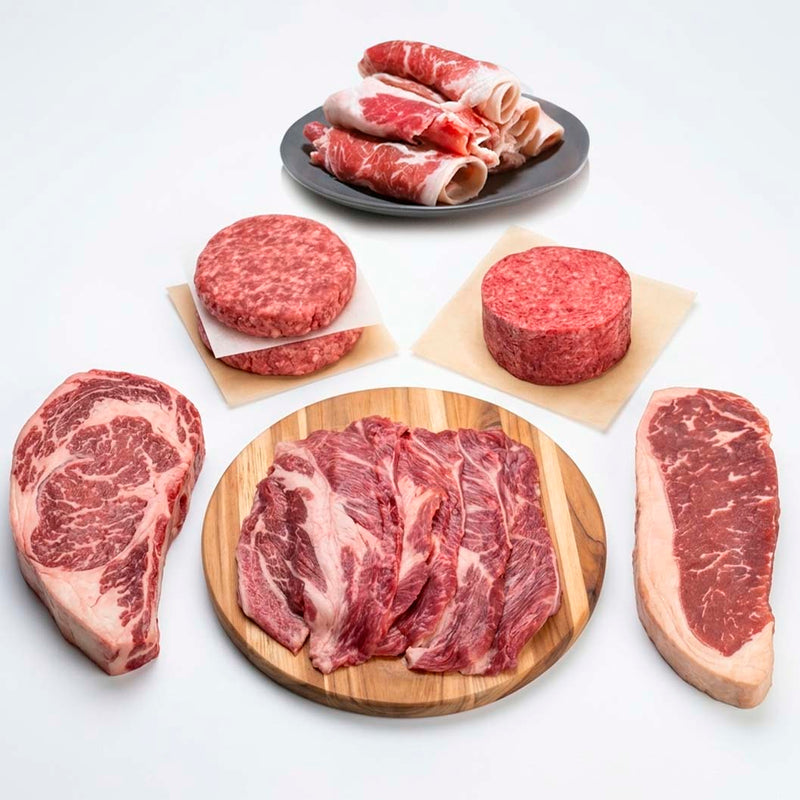 Paquete 2 para Sabor es Polanco, incluye: Ribeye Prime, Nueva york HC, Hamburguesa, Diezmillo HC, Carne molida, HC taquero