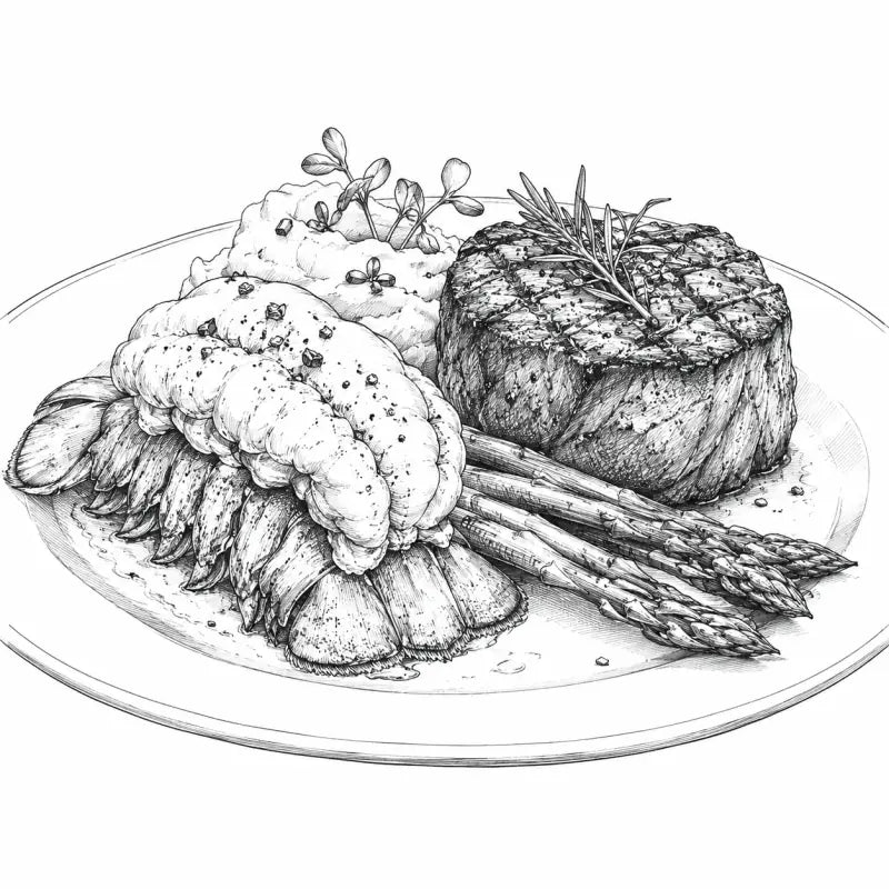Ilustración del platillo Surf & Turf